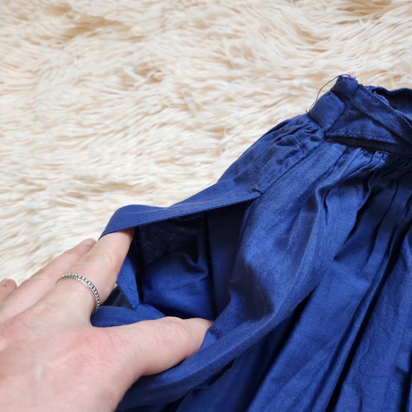 Topshop Blue Cotton Pleated A-Line Mini Skirt with Bow Tie Back - Size 4 - Picture 9 of 9